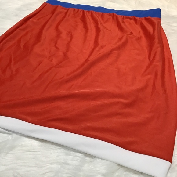 Women’s Red with Blue Gartered Waistband White Hem Straight Cut Skirt - Picture 2 of 4